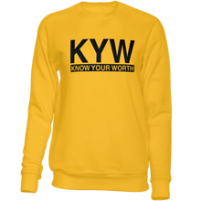 Load image into Gallery viewer, Know Your Worth Statement Sweatshirt (Gold/Black)