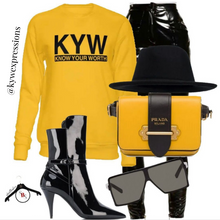 Load image into Gallery viewer, Know Your Worth Statement Sweatshirt (Gold/Black)