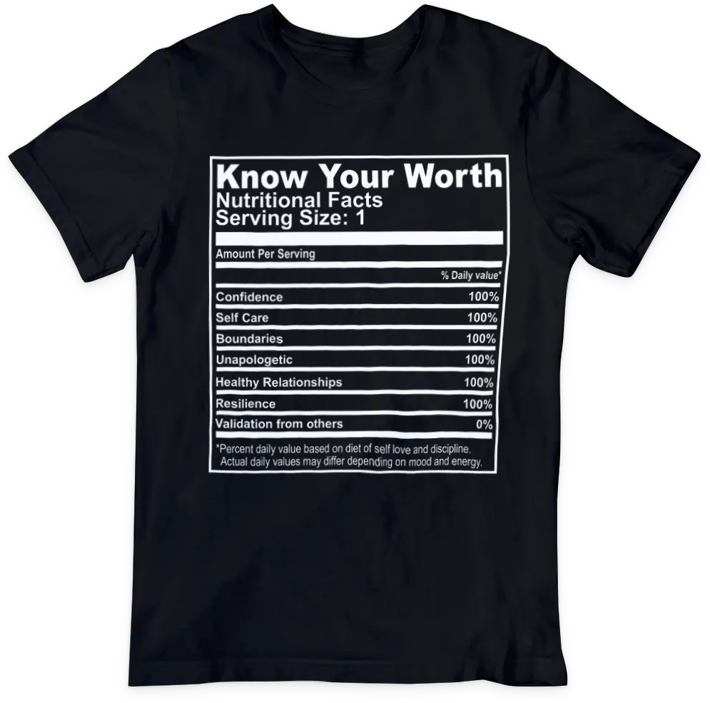 Know Your Worth Nutrition Facts (Black)