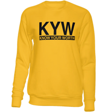 Load image into Gallery viewer, Know Your Worth Statement Sweatshirt (Gold/Black)
